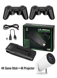 4K Game Stick Lite with Wireless Controllers and 4K Projector