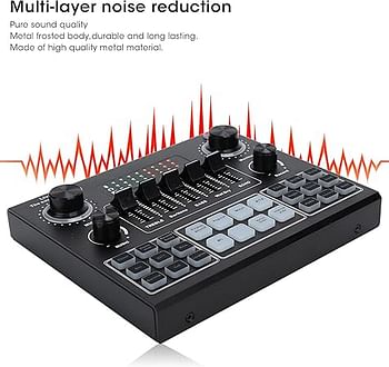 V9 Live Sound Card, 16 Sound Effects Voice Changer Smart Noise Reduction Stereo Audio Mixer for Computer Game, Mobile Phone, Live Broadcast