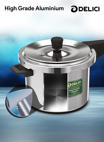 DELICI Aluminum Pressure Cooker Combo 5Ltr + 3Ltr Dripless Design With Superior 8011 Grade Virgin Aluminum, Smart Spillage Control, Heat-Proof Bakelite Handles And Lead-Free Safety Valve