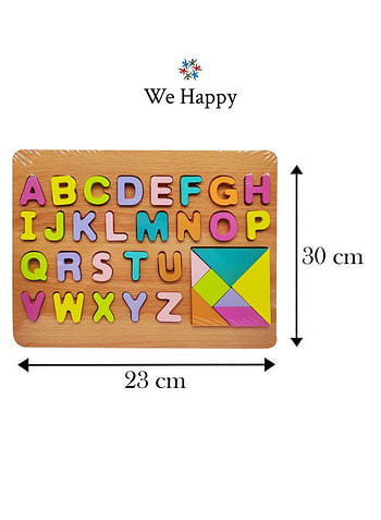 We Happy 34 Pieces Wooden Learning ABC Puzzle, Early Education Activity Alphabet Board Toy for Toddlers