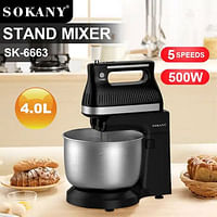 SOKANY SK-6663 Kitchen Mixer 500W High Power Pure Copper Motor Five-Step Speed Adjustment Capacity 4L