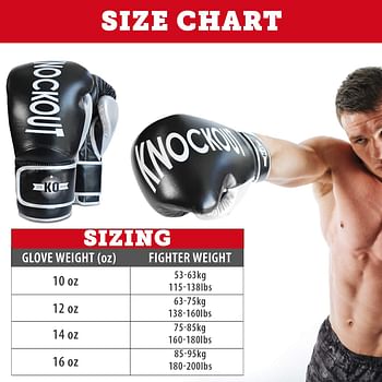 Knockout Boxing Gloves Training Sparring - Premium Leather Gloves for Boxing, Muay Thai, Kickboxing, Fighting, Heavy Duty Punch Bag | 10oz, 12oz, 14oz