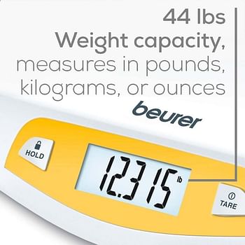 Beurer BY80 Digital Baby Scale Accurate Weighing for Infants and Pets Large Display - White/Yellow