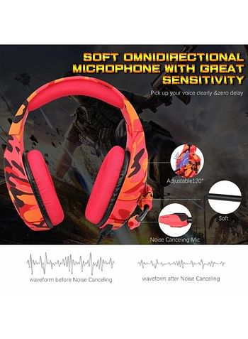 onikuma K1b Over-Ear Gaming Headset With Mic - PS4/PS5 Camou Red