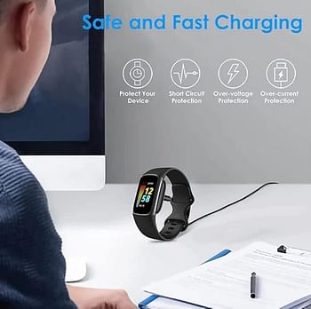 شاحن كابل شحن USB بديل 100 سم متوافق مع Fitbit Luxe/Charge 5