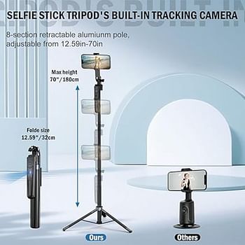 Auto Face Tracking Tripod 360 Rotation with Stand Android and iPhone Tripod Holder with Remote and Gesture Control No App Built-in Tracking Camera Selfie Stick Tripod for Vlog Video Recording Tiktok