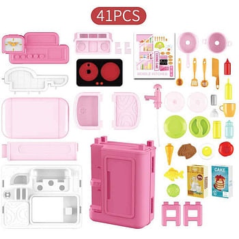 4 in 1 Cutlery Trolley Case Realistic Kitchen Role Playing Cooking Toys Kitchen Set For Kids