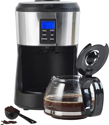 Salter EK4368 Bean to Jug Coffee Machine – Electric Coffee Grinder, 750ml Filter Coffee Maker with Reusable Filter, Digital Display with Programmable Timer, Keep Warm and Auto-Shut Off Function - Black