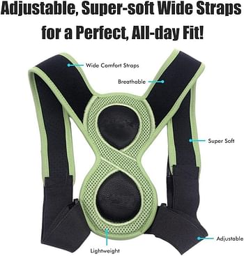 Posture Corrector for Women Men Upper Back Brace Helps Relieve Back Strain Slouching & Text Neck, Eight Points of Support One Size Fits Most Adjustable Straps Sitting Posture Correction Belt