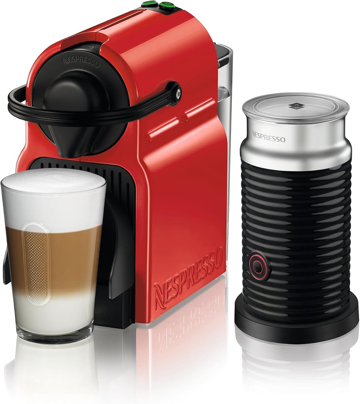 Nespresso Inissia coffee machine Bundle with Aeroccino 3 by Nespresso - Ruby Red