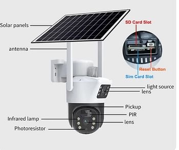 V380 Solar P6A Dual Lens 4G Sim Camera Solar Panel Outdoor Low Powered Cam Color Night Vision PIR Alarm Two Way Audio Solar CCTV IP Camera