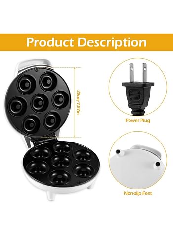 Mini Donut Maker Machine, Makes 7 Donuts, Non-Stick Electric Donut Press Machine for family (Multicolour)