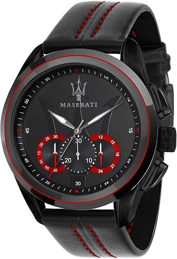 Maserati Watch (Model: R8871612023) Leather strap Black dial size 45mm