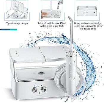 h2ofloss Water Flosser for Teeth, Oral Irrigator with 5 Jets 6 Modes IPX7 Waterproof Water Dental Flosser, Removable 420ml Dental Water Pick, USB Recharged for 30 Days Use at Home Travel