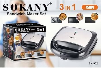 Sokany Sk-902 Sandwich Maker, 750 Watt - Black Silver