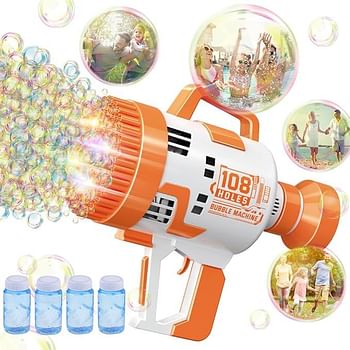 New High-Quality Upgraded Handheld Bubble Cannon Gun 108 Holes Bubble Machine Gun, Bubble Blower with Colorful Lights, For Wedding, Day-Graduation, Day-Summer, Parties-Camping Trips-Carnivals-Beaches, Gift For New-Couples, Toddlers, Teenagers, Boys And Gi