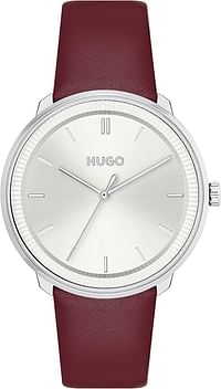 Hugo Boss Unisex's Silver White Dial Red Calfskin Watch 1520023 40 mm - Red