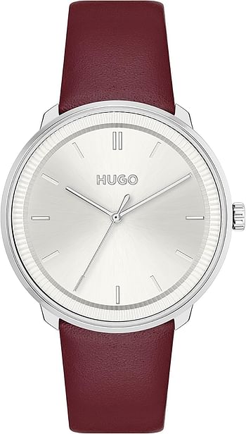 Hugo Boss Unisex's Silver White Dial Red Calfskin Watch 1520023 40 mm - Red