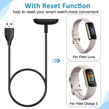 شاحن كابل شحن USB بديل 100 سم متوافق مع Fitbit Luxe/Charge 5