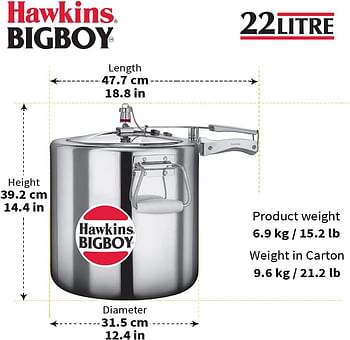 Hawkins Bigboy Aluminium Inner Lid Pressure Cooker, 22 Litre BB22 - Silver