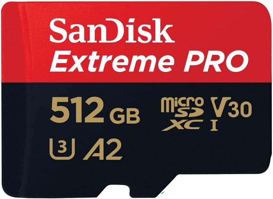 SanDisk 512GB Extreme Pro microSD UHS I Card for 4K Video on Smartphones, Action Cams & Drones 200MB/s Read, 140MB/s Write, SDSQXCD 512G GN6MA - Red, Black