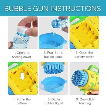 New Upgraded Hand-held Electric Blower 48 Holes Bubble Machine Toddlers Outdoor Garden Party Soap Water High Quality Summer Fun Bubble Gun with Bright LED Light For Kids Outdoor Party Wedding Gift For Boys Girls Yellow/Blue