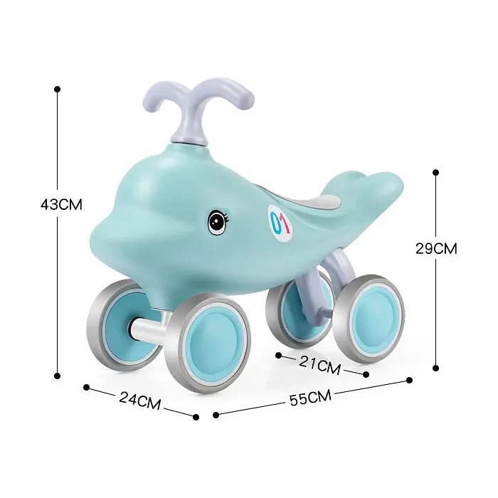 UKR Ride On Dolphin Blue 4 Wheels Kids' Balance Ride on Animals Push Toy Toddlers Activity