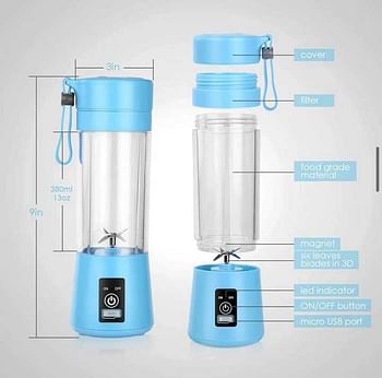 380ml portable electric juice blender juicer machine USB rechargeable stainless steel 6 Blade Random color