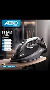 Aiko AK148SI Best Quality Soleplate Steam Iron Super NANO Granite Soleplate Self Cleaning Button Anti-CALC Function Anti-Drip Function Water Spray, Anti-Drip System, Vertical Steaming, Micro-Calc Anti-Sediment Filter 3000 Watts Black