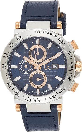 Gc Men's Quartz Watch, Analog Display And Leather Strap Y37004G7 - Blue