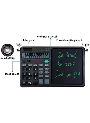 2-in-1 Calculator and Digital Writing Pad - 12 Digits, Dual Power