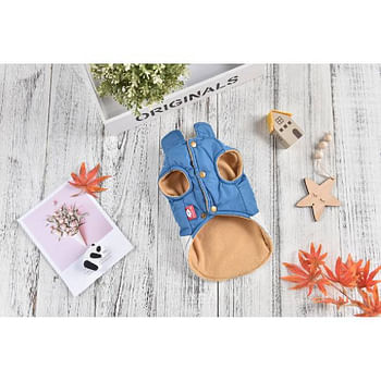 Hong Pet Animal-Shaped Patchwork Trench Coat - Blue Small