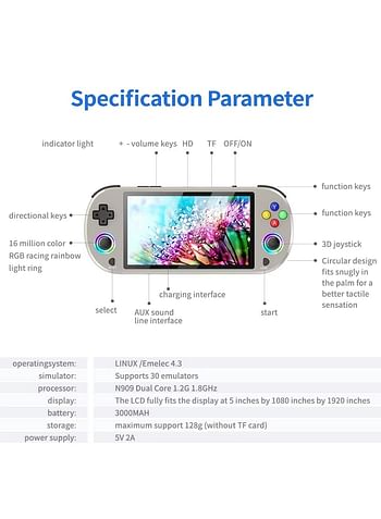 M22 Pro Retro Handheld Game Console 5.0 Inch HD IPS Display, Pocket Video Player