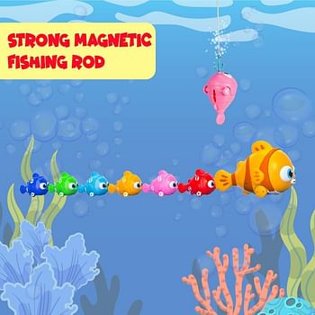 UKR Magnetic Electric Fishing Game Toy Set for Kids 7 Pc Clownfish Fishing With One Magnetic Fishing Rod Fun Fishing Toys for Toddlers and Kids Colorful Fish Toy for Boys & Girls