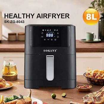 Sokany, Digital Air Fryer 8 L 2000 Watt Sk-Zg-8043 - Black