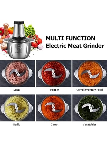 Electric Meat Grinder 2L Multi Function Stainless Steel Food Processor for Meat Vegetables Fruits Nuts 2-Speed Control