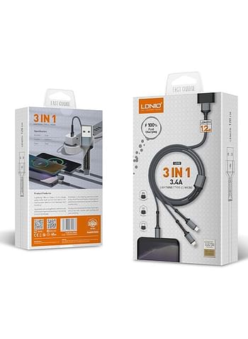 LDNIO 3-in-1 Fast Charging Cable (Model LC93) - 1.2m Length