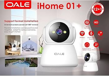 OALE iHome 01+ 360° Security Camera WiFi, Dual-Line Audio,1080P, Night Vision 2-LED, Motion Detection