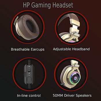 HP H500GS USB Wired Gaming Headphones 50mm Drivers 7 1 Stereo Bass Sound RGB LED Lighting Noise Isolating Over Ear Gaming Headset with Adjustable Mic for PS5/PS4/Xbox One/PC