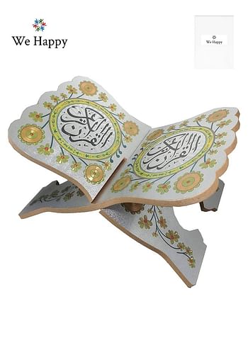 Muslim Al Quran Rehal Stand Foldable Wooden Holder for Holy Books Prayers Shelf for Eid Ramadan Religious Gift - White