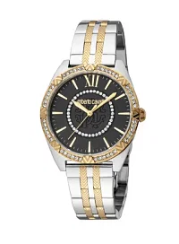 ROBERTO CAVALLI WOMEN WATCH, Steel & Gold Bracelet, Black dial, 34mm Coming with free Roberto cavalli Bracelet RC5L021M0105