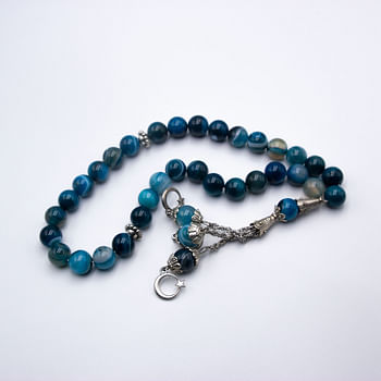 Tasbih Natural Crystal Blue Agate Prayer Beads (10mm – 33 beads) Misbaha