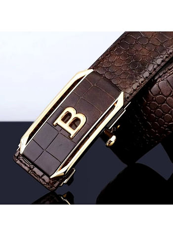 Leather Belt for Men Crocodile Pattern Dress Belt with Automatic Buckle Adjustable Fit for Formal and Casual Wear Brown