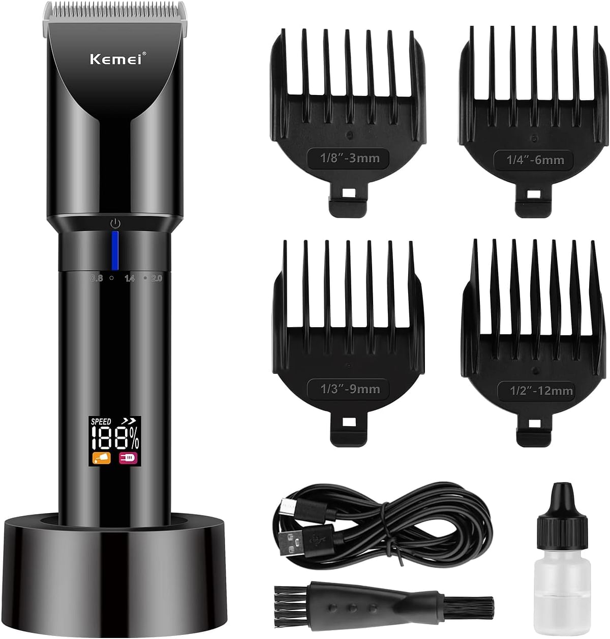 KEMEI Black Hair Clippers for Men Adjustable Blade Cordless Clipper Professional Barber Clippers USB Rechargeable Wireless Haircut Clippers km-3293