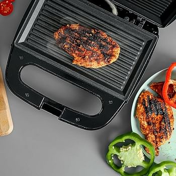 Geepas GGM6001 700W 2 Slice Grill Maker with Non-Stick Plates | Stainless Steel Panini Press, Sandwich Toaster, Grill & Griddle Toasty Maker | Cord-Warp for Storage, Ideal for Breakfast