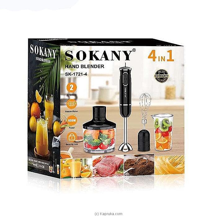 Sokany 2 Speed Hand Immersion 4 In 1 Blender Low- Noise, Beaker Chopper, Whisk Milk Frother, Egg Whisk Attachment - SK- 1721- 4