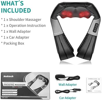 Nekteck Shiatsu Neck and Back Massager with Soothing Heat, Electric Deep Tissue 3D Kneading Massage Pillow for Shoulder, Leg, Body Muscle Pain Relief, Home, Office, and Car Use