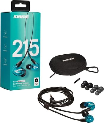 Shure SE215-CL, Professional Sound Isolating Earphones, Noise Reduction, Over Ear, Secure Comfortable Fit Deep Bass and High-Definition Clear Wired - Blue