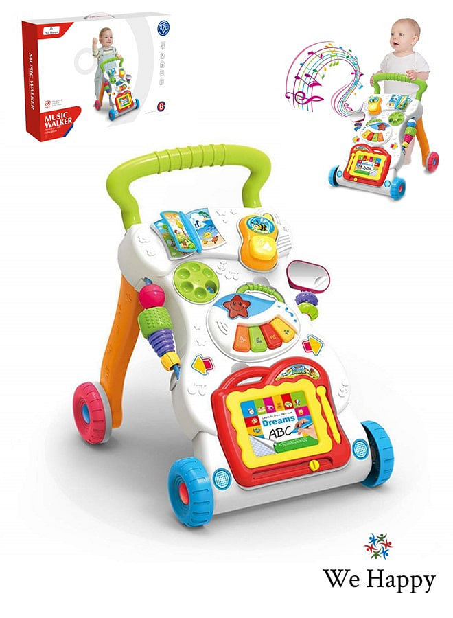 We Happy Baby Walker with Music and Toys Multi Functional Early Learning, Fine Motor, Limb Training Trolley Detachable Piano, Rattle, Lights, Phone - 6+ Months