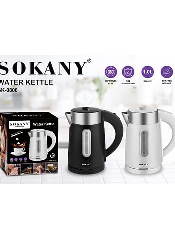 Sokany Electric Kettle 1 Liter, 1200 Watt SK-0808 - White